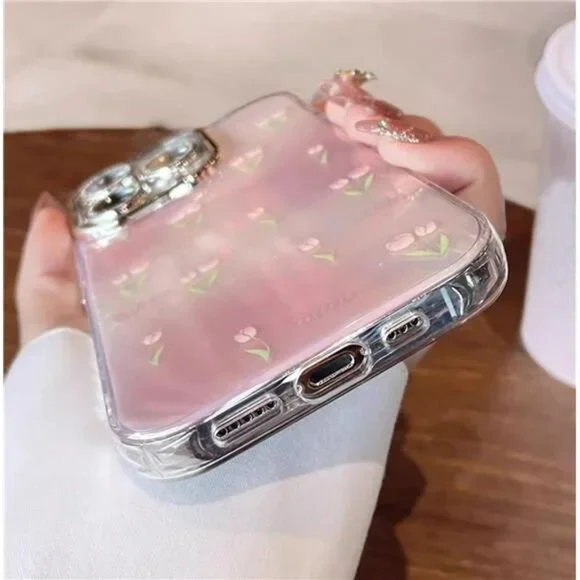 Iphone 16 16 Pro 16 Pro Max Cute Pink Tulip Floral Glitter Protective Cover - Picture 6 of 6